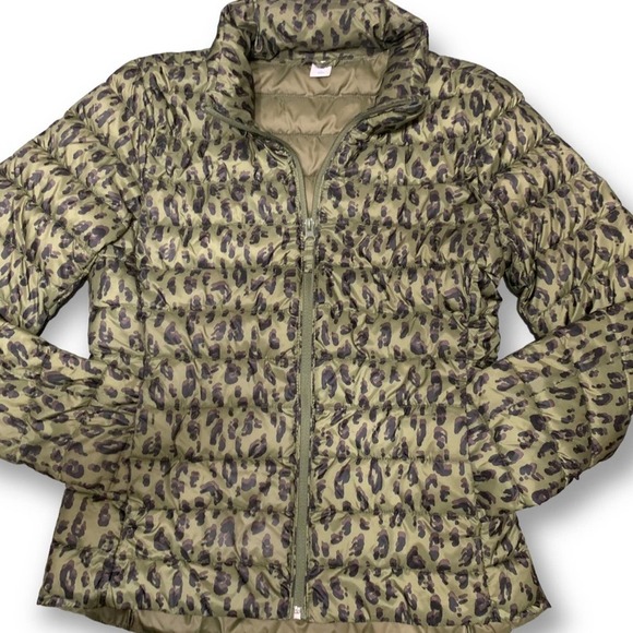 Leopard Puffer Jacket Quilted Narrow Channel Women's Small - Picture 6 of 14